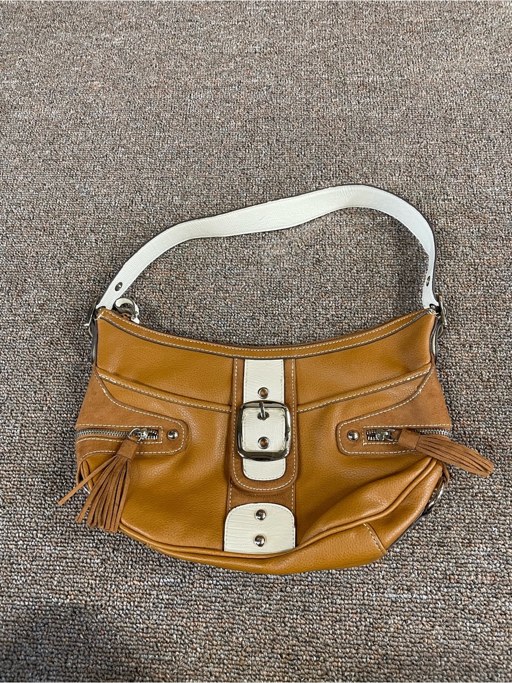 Women's Tan Shoulder Bag with White Accent